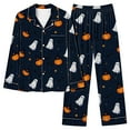 thumbnail image 1 of Halloween Womens Pajamas Set Two Piece Long Sleeve Lounge Set Button-Up Collared Shirts Pants Comfortable Pjs Outfits Dark Blue, XXXL, 1 of 4