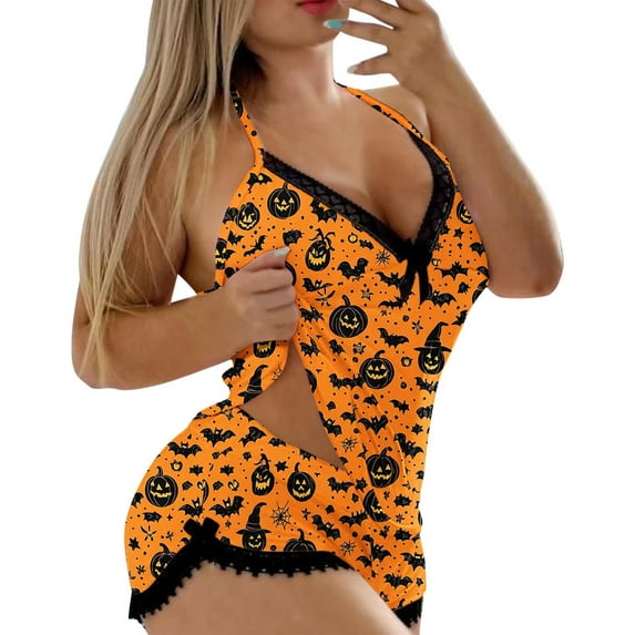 Halloween Womens Pjs Bat Skeleton Printed 2 PCS Cami Top Shirtand Shorts Set Women Loungewear for Women Cute Pj Sets Woman