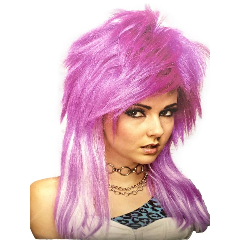 Halloween Womens Purple Glam Punk Rocker Long Wig - Walmart.com
