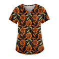 Halloween Womens Scrub Tops Pumpkins Bats Printed Short Sleeve V Neck