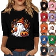 thumbnail image 1 of Halloween Womens Shirts Cute Pumpkins Ghost Graphic Crewneck 3/4 Sleeve T-Shirts Comfortable Daily Tee, 1 of 6