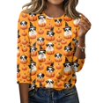 thumbnail image 1 of Halloween Womens Shirts Funny 3/4 Sleeve Pullover Spooky Halloween Ghost Pumpkin Printed Tops Horror O Neck T Shirts Three Quarter Length Blouse,4XL, 1 of 7