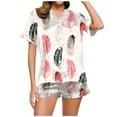 Halloween Womens Silk Pajamas Set Ghost Print Shirt And Shorts Satin
