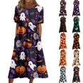 thumbnail image 1 of Halloween Womens Summer Dresses Comfy Funny Cartoon Ghost Cocktail Dresses Short Sleeve Renaissance Loose Fit Flowy Midi Halloween Costumes Dresses Light Purple XL, 1 of 7