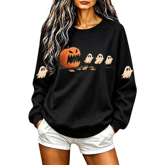 Halloween Womens Sweatshirts Casual Long Sleeve Shirts Halloween Ghost Pumpkin Graphic Printing Crew Neck Pullover Sweatshirt Fall Winter Relaxed Fit Sweater Ladies Halloween Costumes