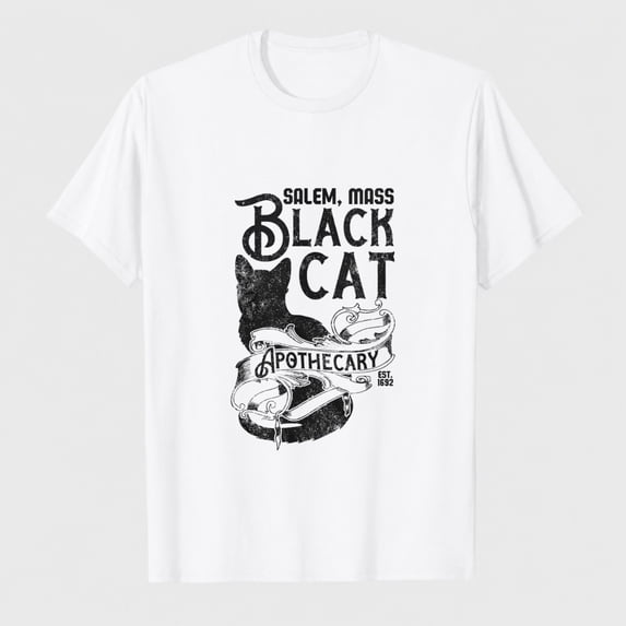 Halloween Womens T-Shirt Funny Black Cat Apothecary Salem Tees | Funny T Shirts, Halloween Tops for Women, Cool Cat Top, Sarcastic, Women's Novelty Tees