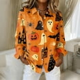 thumbnail image 1 of Halloween Womens Tops Button Down Cute Pumpkin Ghost Bat Womens Blouses Fall Long Sleeve Holiday Tee Top Orange S, 1 of 7