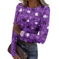thumbnail image 1 of Halloween Womens Tops Long Sleeve Slim Funny Pumpkin Ghost Tunic Tops Party Spring Day Crew Neck Ribbed Tee Tops Dark Purple M, 1 of 6