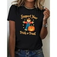 thumbnail image 1 of Halloween Womens Trick Treat Graphic Tee T Shirt Tops Comfortable Short Sleeve Round Neck Black S-5XL, 1 of 5