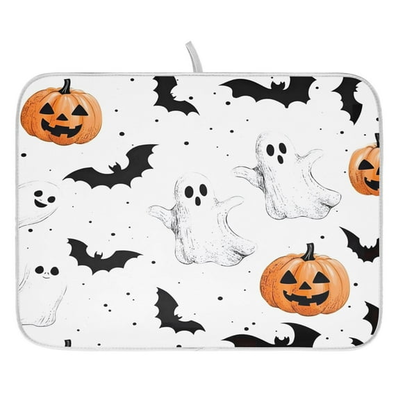 Halloween Wonderful Pattern Dish Drying Mat for Kitchen, Quick Drying Absorbent Soft Durable 16" x 18"