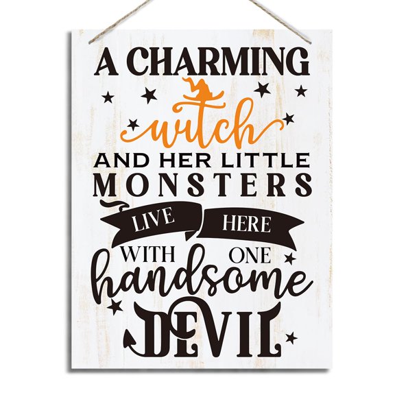 Halloween Wood Sign Decor Hanging Witch Monster Devil Home Wall Art 20x26cm