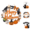 thumbnail image 1 of Halloween Wood Wreath Ghost Black Cat Pumpkin Skull Door Hanging Sign Decorations Rustic Spooky Halloween Welcome Wooden Signs for Front Door Hanger Home Decor Party Supplies,B, 1 of 7