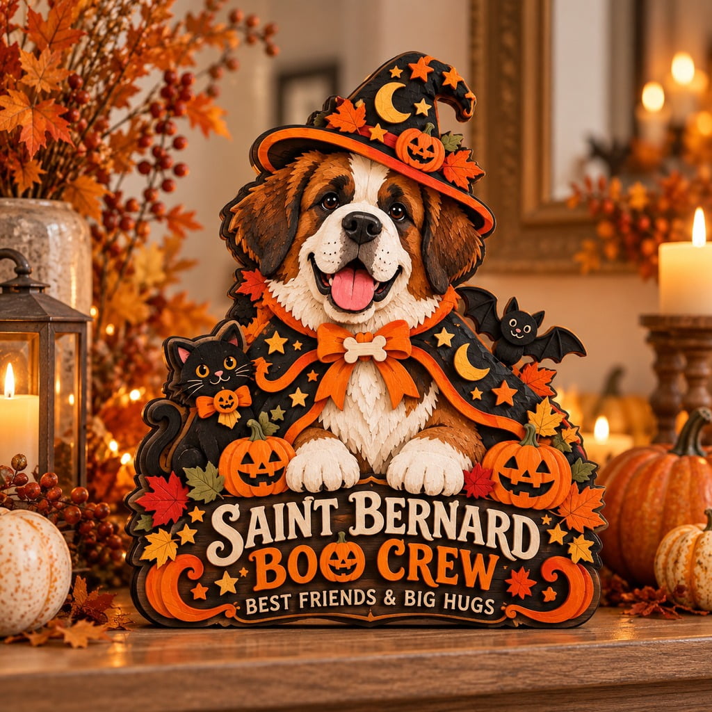 Halloween Wooden Block Saint Bernard Boo Crew Tabletop Sign for Dog ...