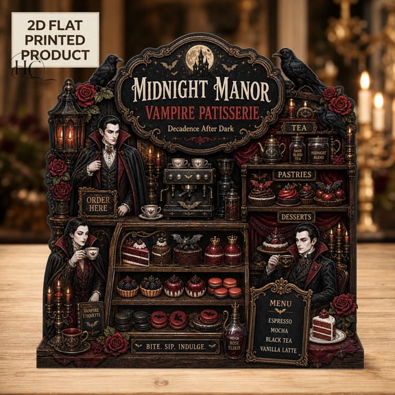 Halloween Wooden Block Vampire Manor Wood Tabletop Display for Gothic Halloween Decor