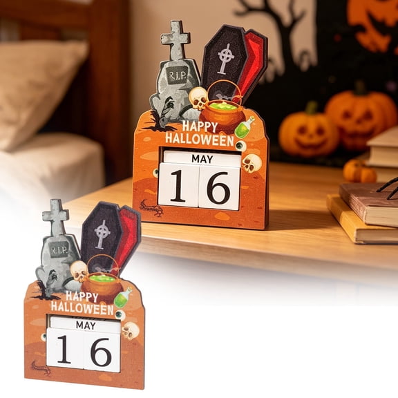 Halloween Wooden Countdown Calendar Decor, Reusable Perpetual Date Block Ornament, Spooky Ghost Festival Tabletop Display