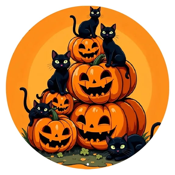 Halloween Wooden Door Hanger – Round Trick-or-Treat Welcome Sign with Pumpkin Design for Front Door, Garden, and Porch Decor