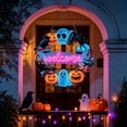 thumbnail image 1 of Halloween Wooden Door Wreath Hanger, Spooky Black Cat Pumpkin Skeleton Welcome Sign for Front Door Porch Indoor Outdoor Haunted House Party Wall Decor, 1 of 6