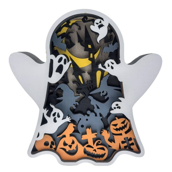 Halloween Wooden Ghost Figurine – Multi-Layered Decorative Statue for Graveyard Scene, Spooky Wooden Ghost Ornament for Haunted House & Holiday Display