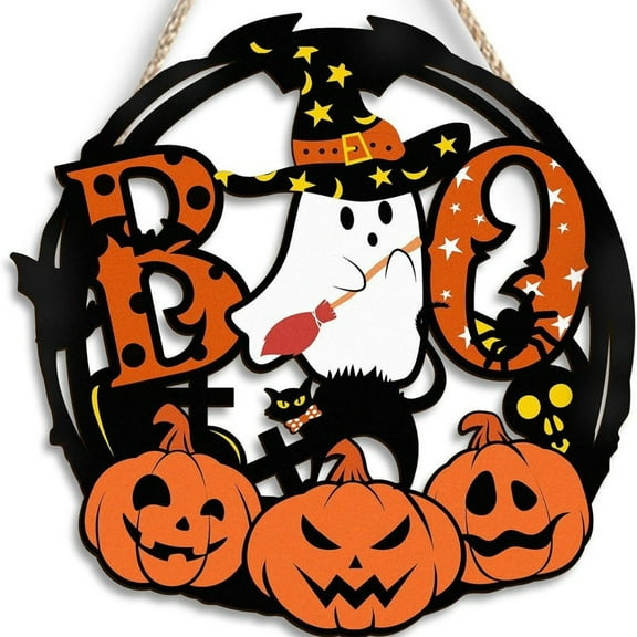 Halloween Wooden Hanging Pumpkin Letter Ornament - High-Quality Wood, Lightweight, Easy to Hang, Perfect for Home & Party Decor