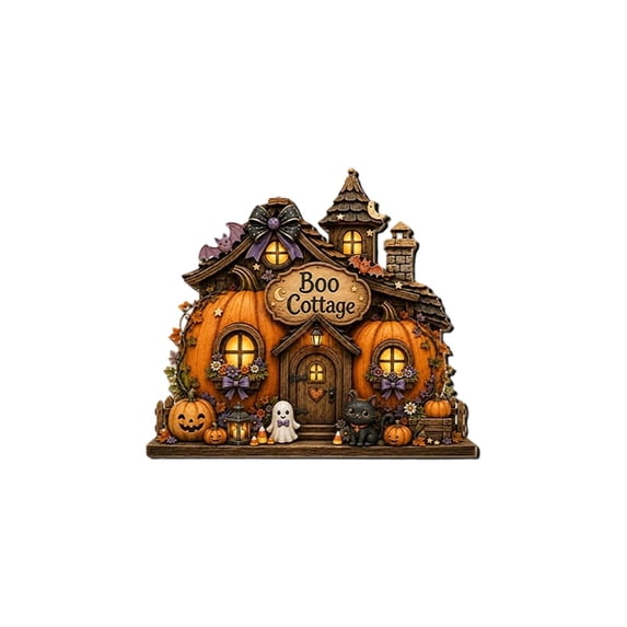 Halloween Wooden Hanging Sign, Pumpkin Cottage Design Wall Decor for Door and Porch