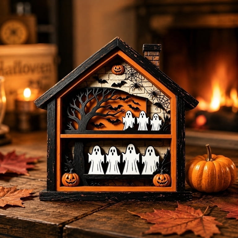 Haunted House ホーンテッドハウス ハロウィン インテリア 置物 Halloween Wooden Haunted House Tabletop Decor 5.9 Inch Spooky