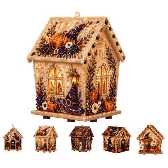 Halloween Wooden House 3D Rhinestone Diamond Art DIY Kit, Crystal Diamond Art Craft Set, Handmade Spooky Holiday Ornament (Crow)