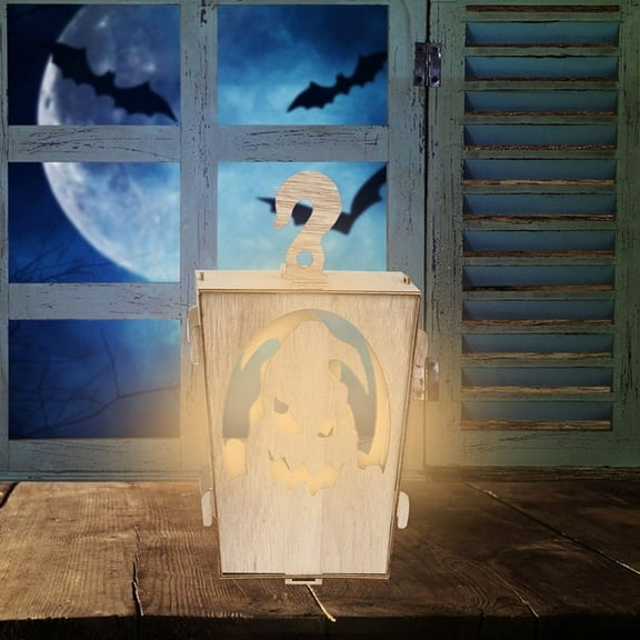 Halloween Wooden Lighted Pumpkin for Tabletop, Light Up Pumpkin Ghost Lamp Lantern Shadow Box Halloween Decoration A