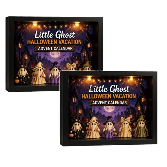 Halloween Wooden Lighted Shadow Box, Tabletop Light Up Halloween Wooden Lighted Shadow Box with Pumpkin Ghost Design, Lantern Lamp Ornament for Halloween Home Decoration Gift for Family