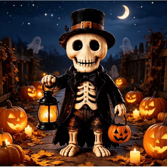 Halloween Wooden Monster Decorations, Rustic Wooden Halloween Figurine with Lantern, Farmhouse Pumpkin Ghost Skeleton Mummy Scarecrow Tabletop Decor for Shelf, Mantel and Fall Decoration,1PC