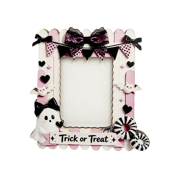 Halloween Wooden Photo Frame, Cute & Spooky Ghost Pumpkin Fence Scalloped Picture Frame for Halloween Table Wall Decor