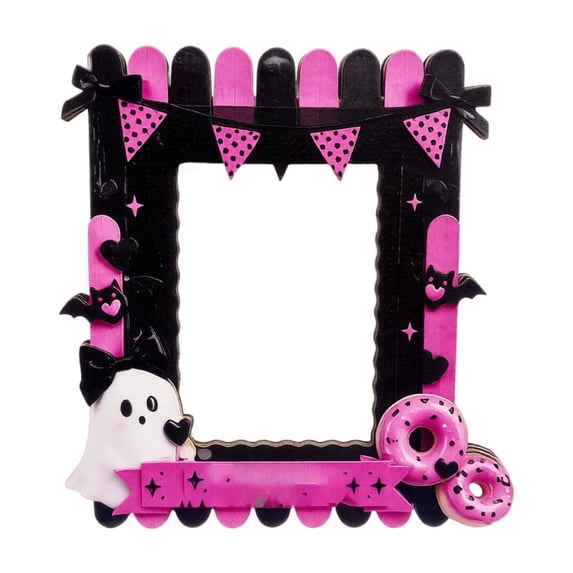 Halloween Wooden Photo Frame Spooky Picture Holder Decorative Timber Ornament for Tabletop Home Office Holiday Keepsake Gift Festive Indoor Display