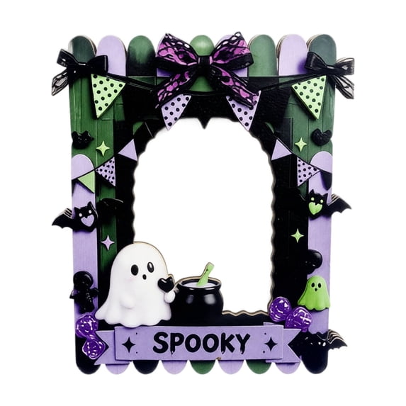 Halloween Wooden Photo Frame with Ghost and Donut Accents Creative Spooky Picture Frame Desktop Display Ornament for Holiday Memories Home Decor