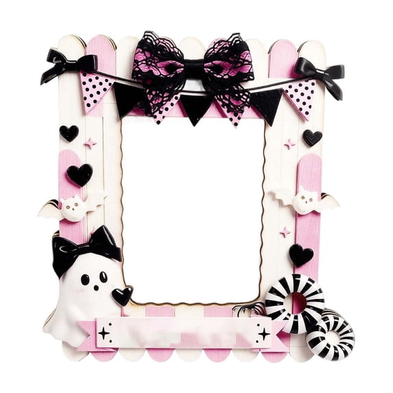 Halloween Wooden Photo Frame with Ghost and Donut Accents Creative Spooky Picture Frame Desktop Display Ornament for Holiday Memories Home Decor