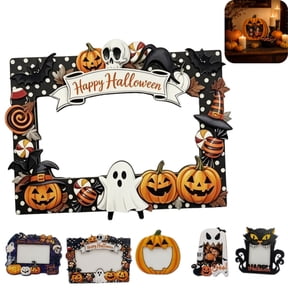 Halloween Wooden Picture Frames, Cute Pumpkin Ghost Shaped Photo Frame Tabletop Decor