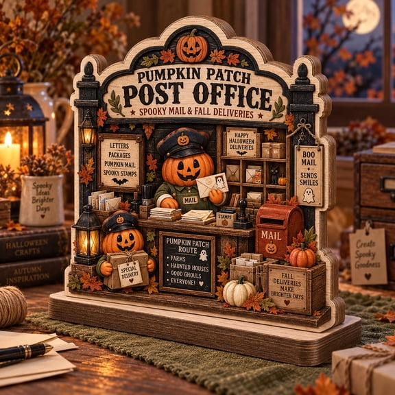 Halloween Wooden Plaque, Pumpkin Patch Post Office Plaque for Seasonal Table Decor and Collectors