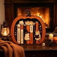 thumbnail image 1 of Halloween Wooden Pumpkin Bookshelf Decor, Rustic Pumpkin Tabletop Ornament with Fall Design, Seasonal Home Decoration for Shelf Mantel Desk Living Room Office Party Display, 1 of 6