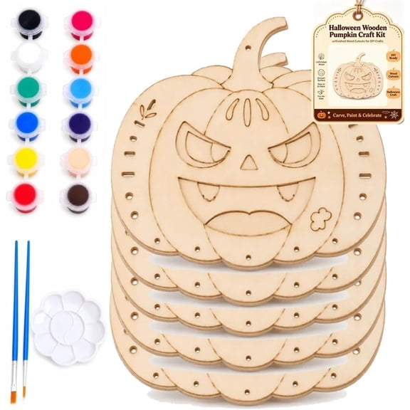 Halloween Wooden Pumpkin Craft Kit, DIY Wind Chime Unfinished Wood Pumpkins for Painting and Decorating, Fun Halloween Fall Craft Activity for Home