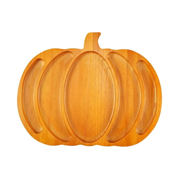 Halloween Wooden Pumpkin Shaped Snack Tray – 15"x15" Creative Fall Serving Platter for Candy, Fruit, Cheese, Nuts & Appetizers, Sectional Party Plate for Thanksgiving, Autumn Kitchen & Table Décor