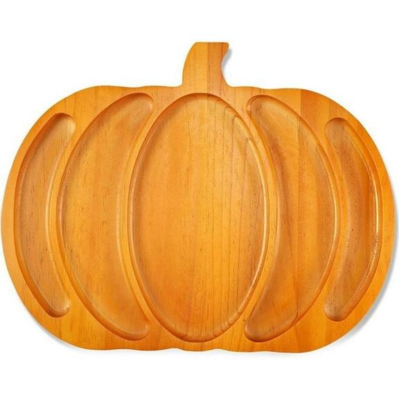 Halloween Wooden Pumpkin Shaped Tray, Multi-Compartment Snack Fruit Cheese Serving Plate, Festive Party & Holiday Decor