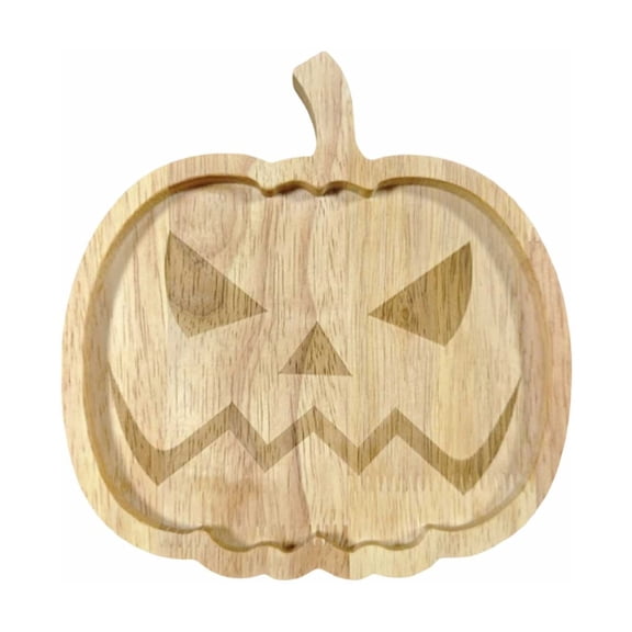 Halloween Wooden Pumpkin Tray Spooky Gothic Decor, Durable Serving Platter for Snacks Candy Fruits, Reusable Festive Party Table Centerpiece Home Holiday Decor,Khaki