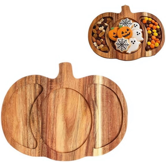 Halloween Wooden Serving Platters Pumpkin Shape Wood Serving Trays Decorative Wood Snack Dish Plates for Kitchen Home Gathering