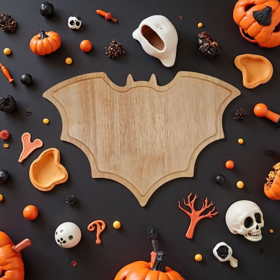 Halloween Wooden Serving Tray, Skull Pumpkin Ghost Bat Design, Spooky Party Decor Platter Board, Halloween Table Decoration for Treats and Candies