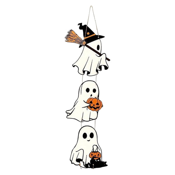 Halloween Wooden Sign, Ghost Pumpkin Listing, Front Door Hanging Decor, Cute Pattern Design and Weather-Resistant Finish for Garden Fences, Porch Walls and Indoor Rooms.