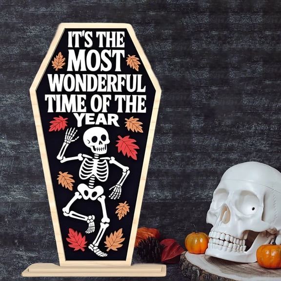 Halloween Wooden Sign Gothic Farmhouse Fall Skeleton Dancing Tabletop Ornament Seasonal Home Decoration Centerpiece