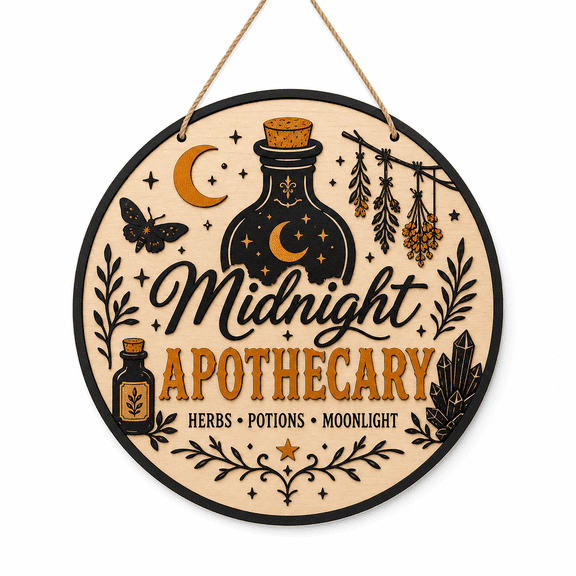 Halloween Wooden Sign Midnight Apothecary Wood Hanging Door Decor for Witchcore Decor Lovers