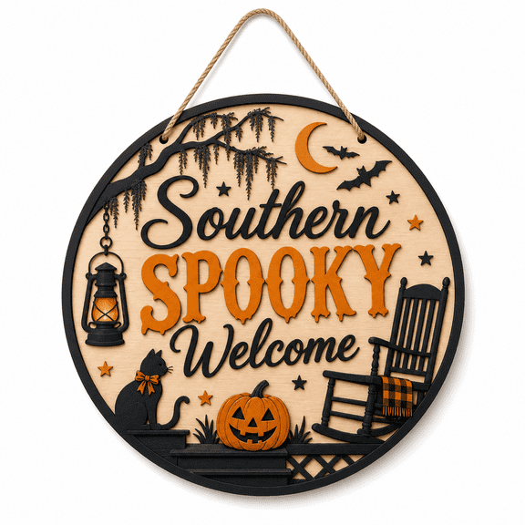 Halloween Wooden Sign Southern Spooky Welcome Wood Hanging Porch Decor for Fall Hosts