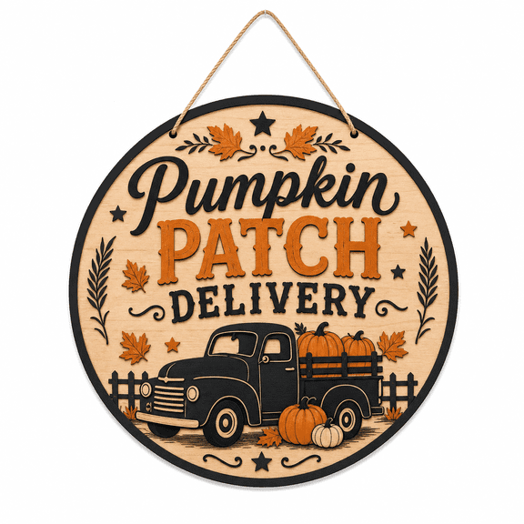 Halloween Wooden Sign Wall Decor Pumpkin Patch Delivery Wood Hanging Door Decor for Rustic Truck Fans