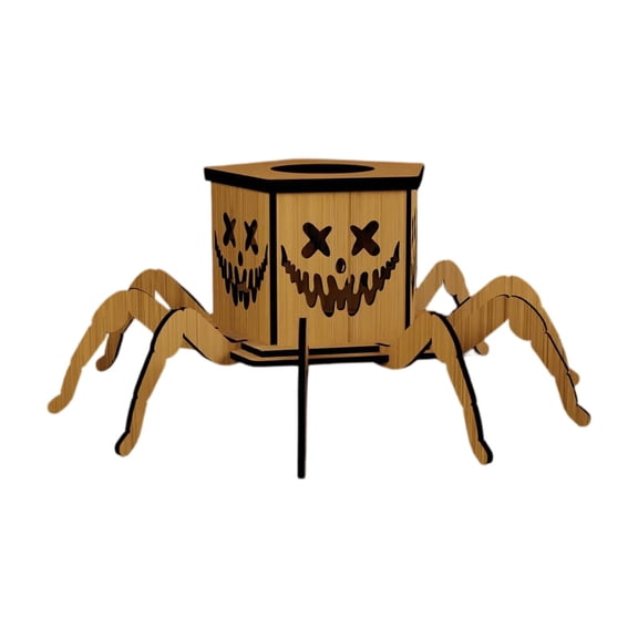 Halloween Wooden Spider Lantern Candle Holder 8.26in, Halloween Decor Indoor Tabletop Centerpiece, Rustic Wood Candle Lantern for Halloween Decorations, Halloween Party Decoration