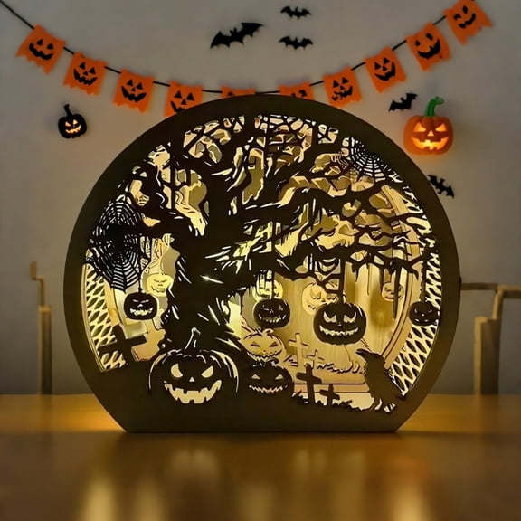 Halloween Wooden Table Sign Light Up Pumpkin Centerpiece for Festive Home and Halloween Party