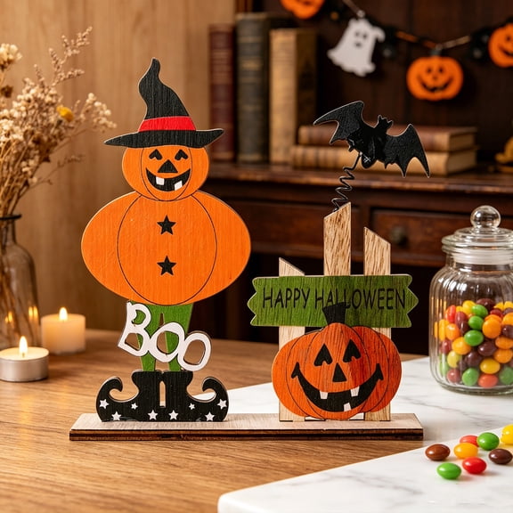 Halloween Wooden Tabletop Ornaments with Spring Bounce Design, Creative Wobble Spooky Decorations, Cute Festive Desk Accessories for Home, Office, Party and Holiday Tabletop Display, A